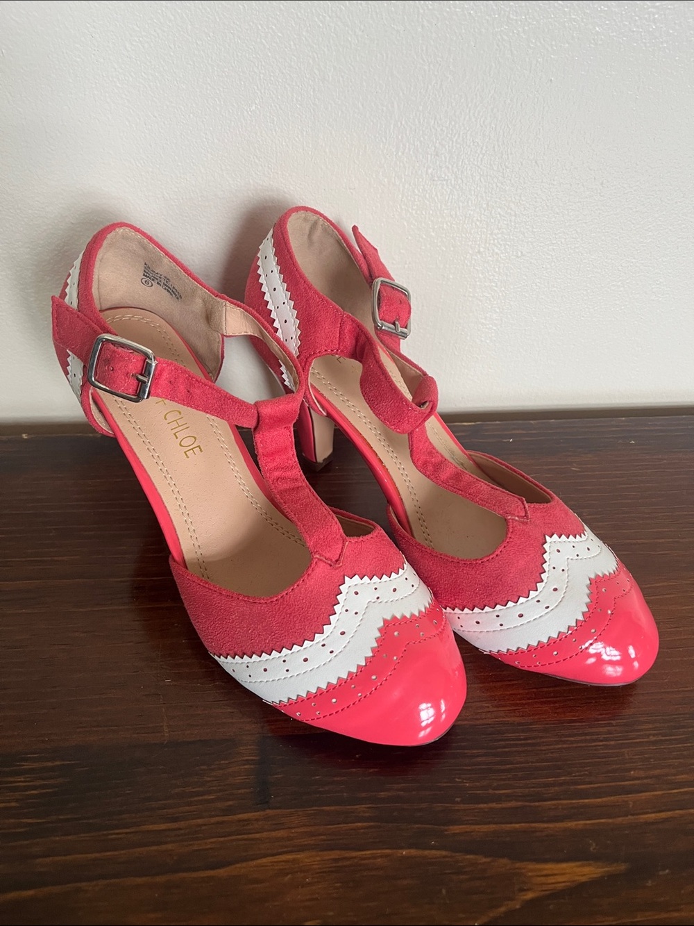Coral and White Oxford Heels